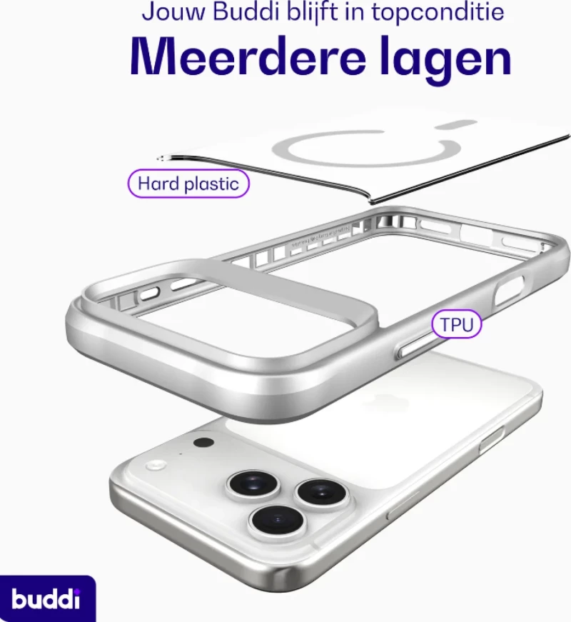 Θήκη iPhone 17 Pro Max Buddi Hybrid Σκληρή Διάφανη με MagSafe - Matched Silver (8719246597374)