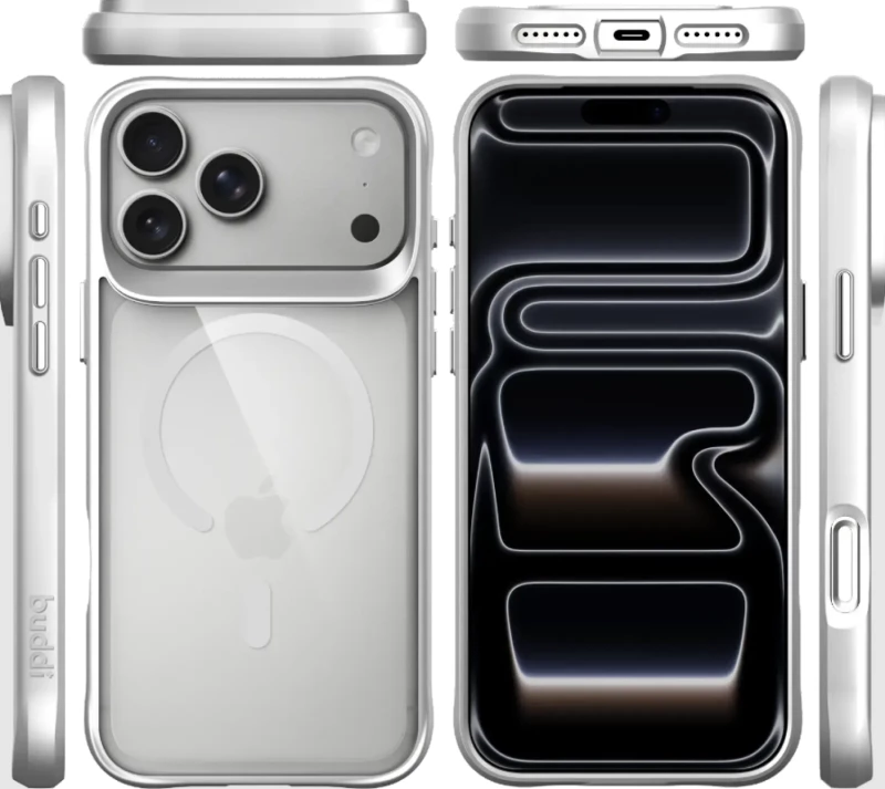Θήκη iPhone 17 Pro Max Buddi Hybrid Σκληρή Διάφανη με MagSafe - Matched Silver (8719246597374)