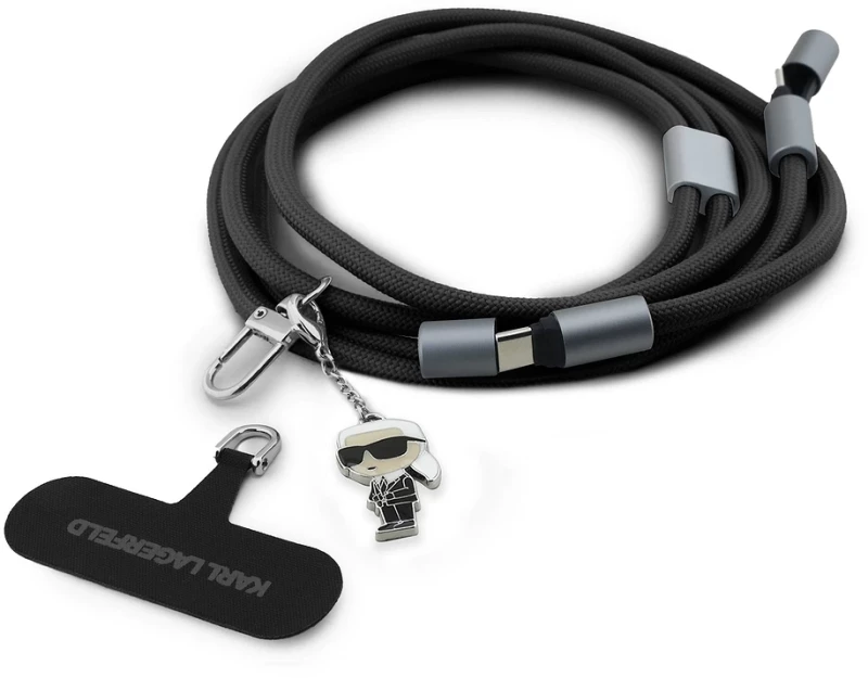 Karl Lagerfeld Λουράκι Λαιμού για Κινητό Ikonik Charm Strap με Καλώδιο Type‑C/Type‑C Black