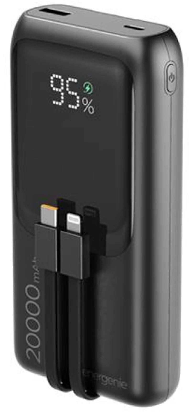 ENERGENIE 20W FAST CHARGING POWER BANK WITH INTEGRATED CABLES 20000 MAH BLACK