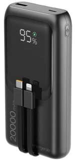 ENERGENIE 20W FAST CHARGING POWER BANK WITH INTEGRATED CABLES 20000 MAH BLACK