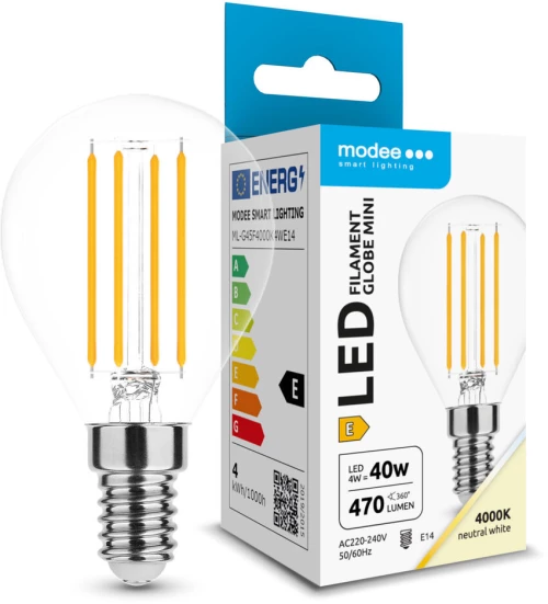 Modee LED Λάμπα Filament Globe Mini G45 4W E14 4000K 470lm ERP