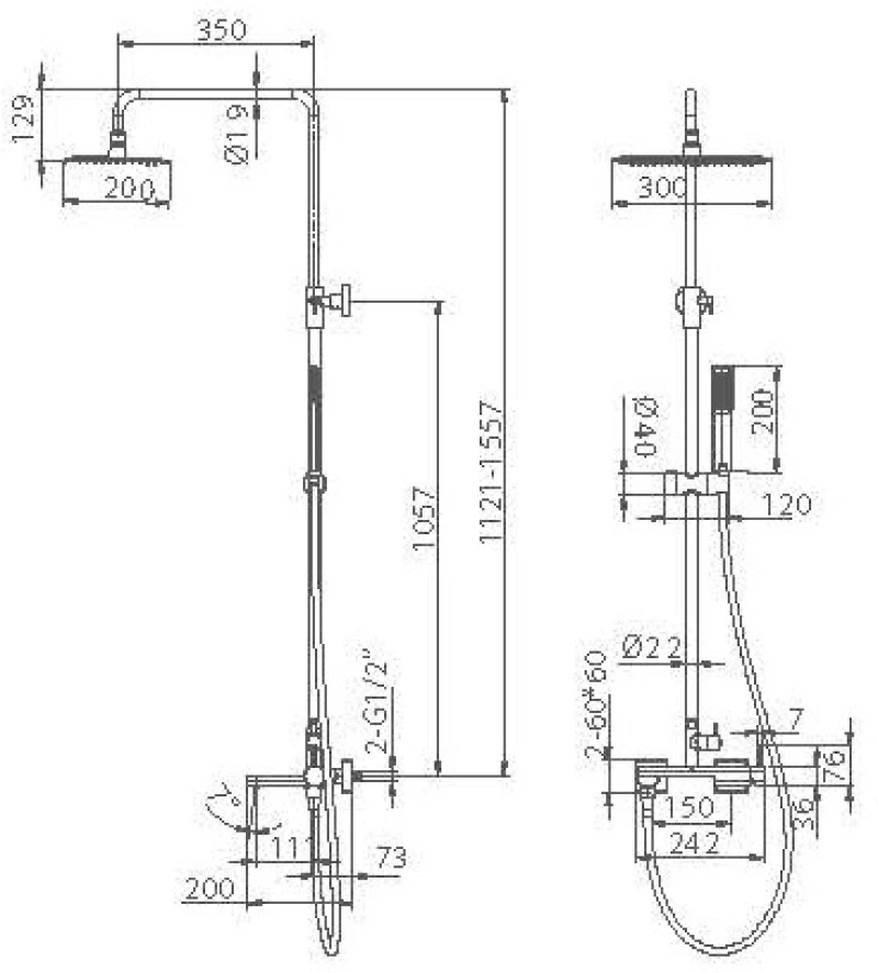 Στήλη Ντουζ 3 Εξόδων IMEX Toscana BDT064-B/OC Χρυσό Ματ