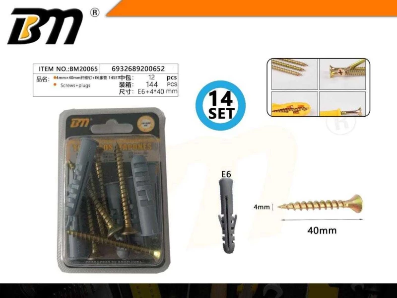 Βίδες με βύσματα - 4×40mm - E6 - Σετ 12 πακέτα των 14 ζευγαριών - 200652