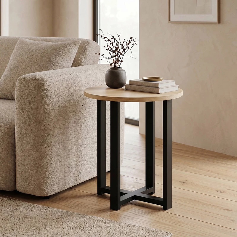 Τραπεζάκι βοηθητικό Mesa Megapap χρώμα sapphire oak Ø45x50εκ.