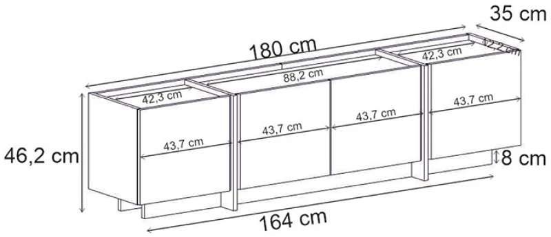 Έπιπλο τηλεόρασης Lowen Megapap χρώμα travertine 180x35x46,2εκ.