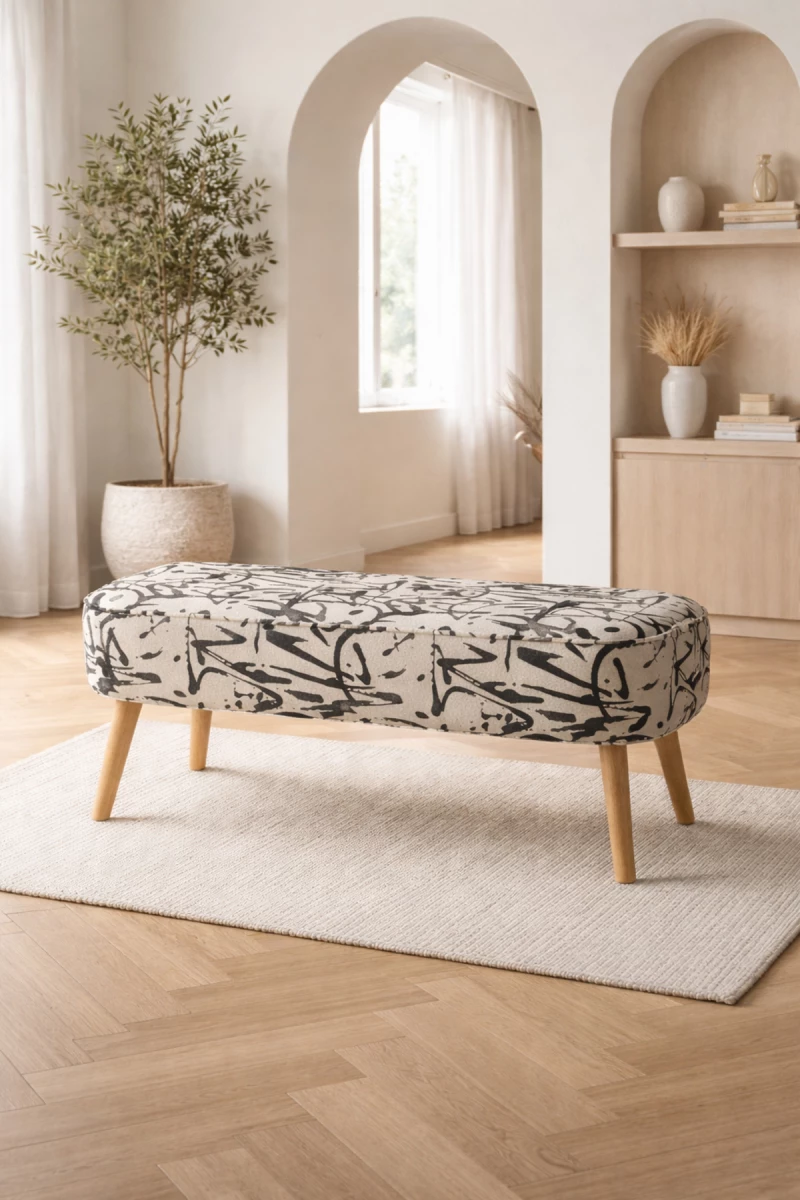 Stewehome Μποέμ οβάλ πουφ πάγκος με ξύλινα πόδια 80x40 cm