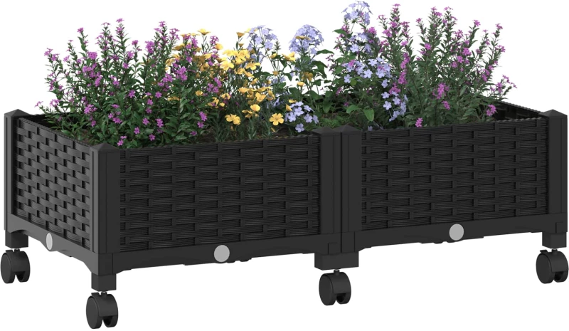 vidaXL Κήπος Γλαστράκι με Ροδάκια Μαύρο 80 x 40 x 29 εκ PP