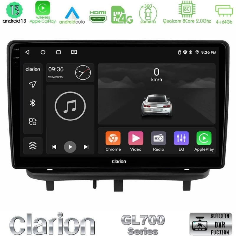 Clarion GL700 Series 8Core Android ClarionOS 4+64GB Opel Corsa D 2006-2014 Navigation Multimedia Tablet 9" Με Carplay & Android Auto (Top Mount)
