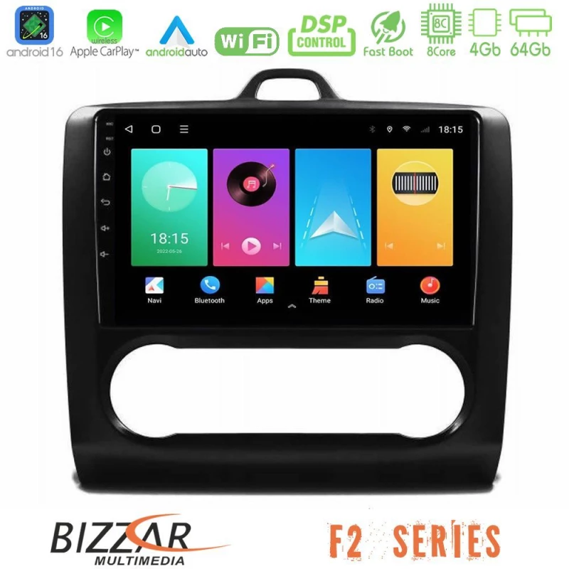 Bizzar F2 Series 8Core Android16 4+64GB  Ford Focus Auto AC Navigation Multimedia Tablet 9" (Μαύρο Χρώμα)