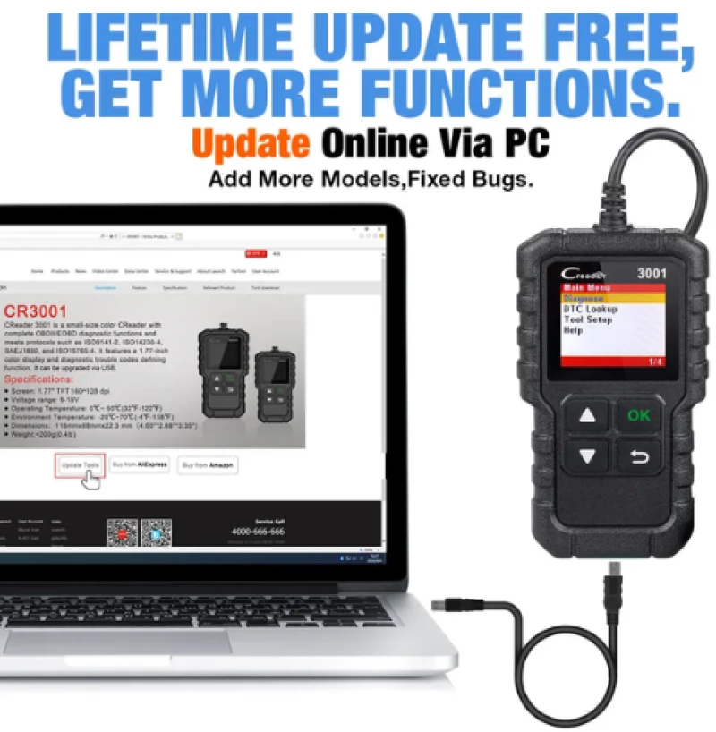 Launch CReader 3001 Digital OBD-2 Car Diagnostic Tool (with Cable)