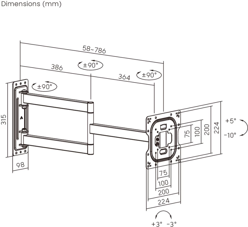 BRATECK επιτοίχια βάση τηλεόρασης LPA95-223L, 23-43", έως 50kg, full motion