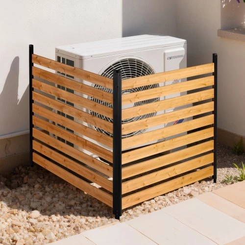 Ξύλινος φράχτης απορρήτου VEVOR, 1219 x 1244 x 1219 mm Φράχτης κλιματιστικού, 2 πάνελ συμπαγής εξωτερική ξύλινη οθόνη ιδιωτικότητας με μεταλλικούς πασσάλους, ατσάλινο πλαίσιο, φράχτες κάδου απορριμμάτων Κατάλληλο για κήπο, πισίνα