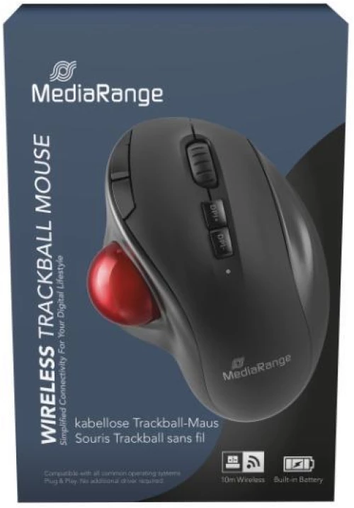 MediaRange Optical 7-Button Wireles with Trackball.Scrool Wheel, DPI 800-2400, Black/Red (MROS263)