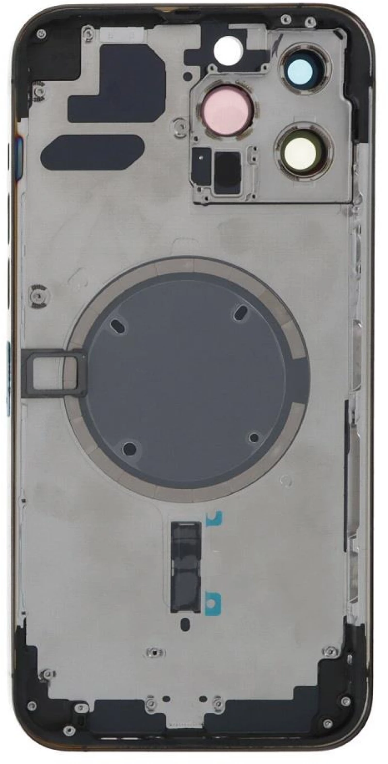 Apple iPhone 13 Pro Max - Back battery door cover middle frame housing with small parts Black OEM with Logo