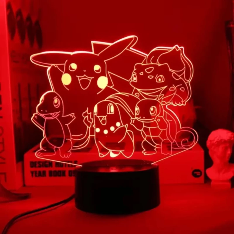 Τρισδιάστατο LED Φωτιστικό Illusion Με Σχέδιο Pikachu Pokemon