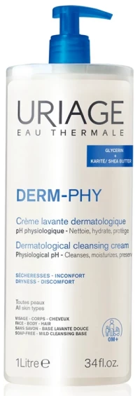 URIAGE Derm-Phy Dermatological Cleansing Cream Αφρόλουτρο Κρέμα για Πρόσωπο & Σώμα 1lt
