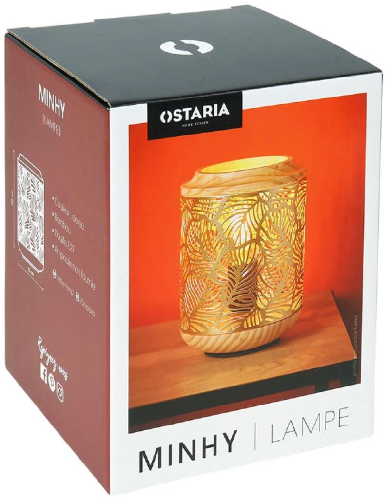Ostaria Λάμπα μεταλλική ξύλινη 'Minhy' χρυσή E27 max.40w -34110