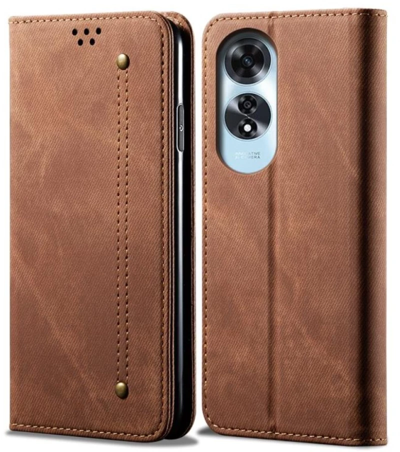 Για OPPO A60 Denim υφή Casual στυλ οριζόντια Flip δερμάτινη θήκη (Καφέ)