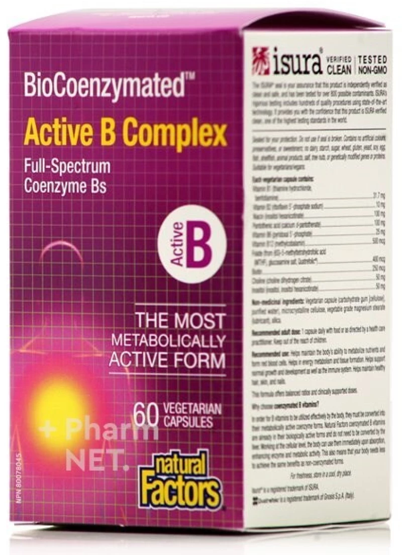 NATURAL FACTORS BioCoenzymated Active B Complex Βιταμίνες Β Σε Ενεργή Μορφή 60 Κάψουλες