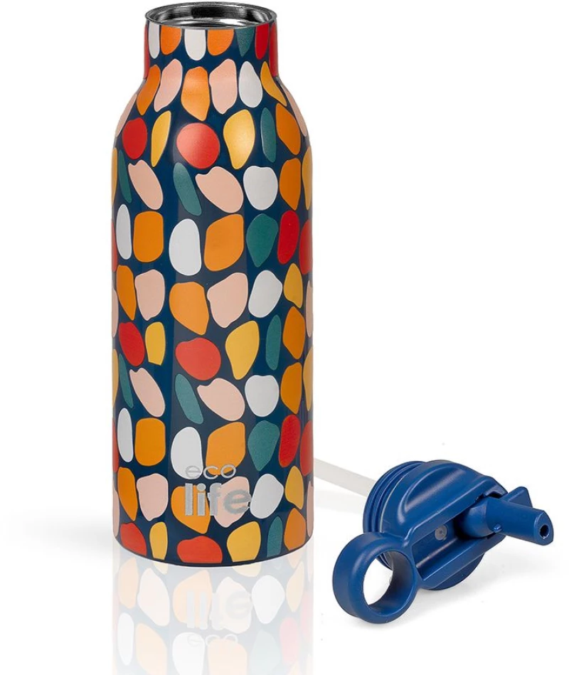 Ανοξείδωτο Παγούρι Θερμός με Καλαμάκι Ecolife 550ml - Stones