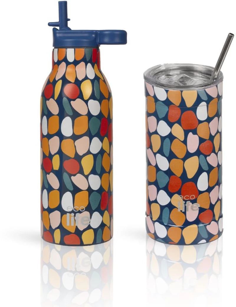 Ανοξείδωτο Παγούρι Θερμός με Καλαμάκι Ecolife 550ml - Stones