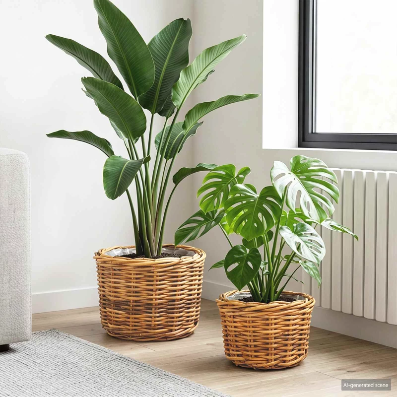 Καλάθι Γλάστρας με αποθήκευση 2 pcs Καφέ Ρατάν Κούμπου |42020962