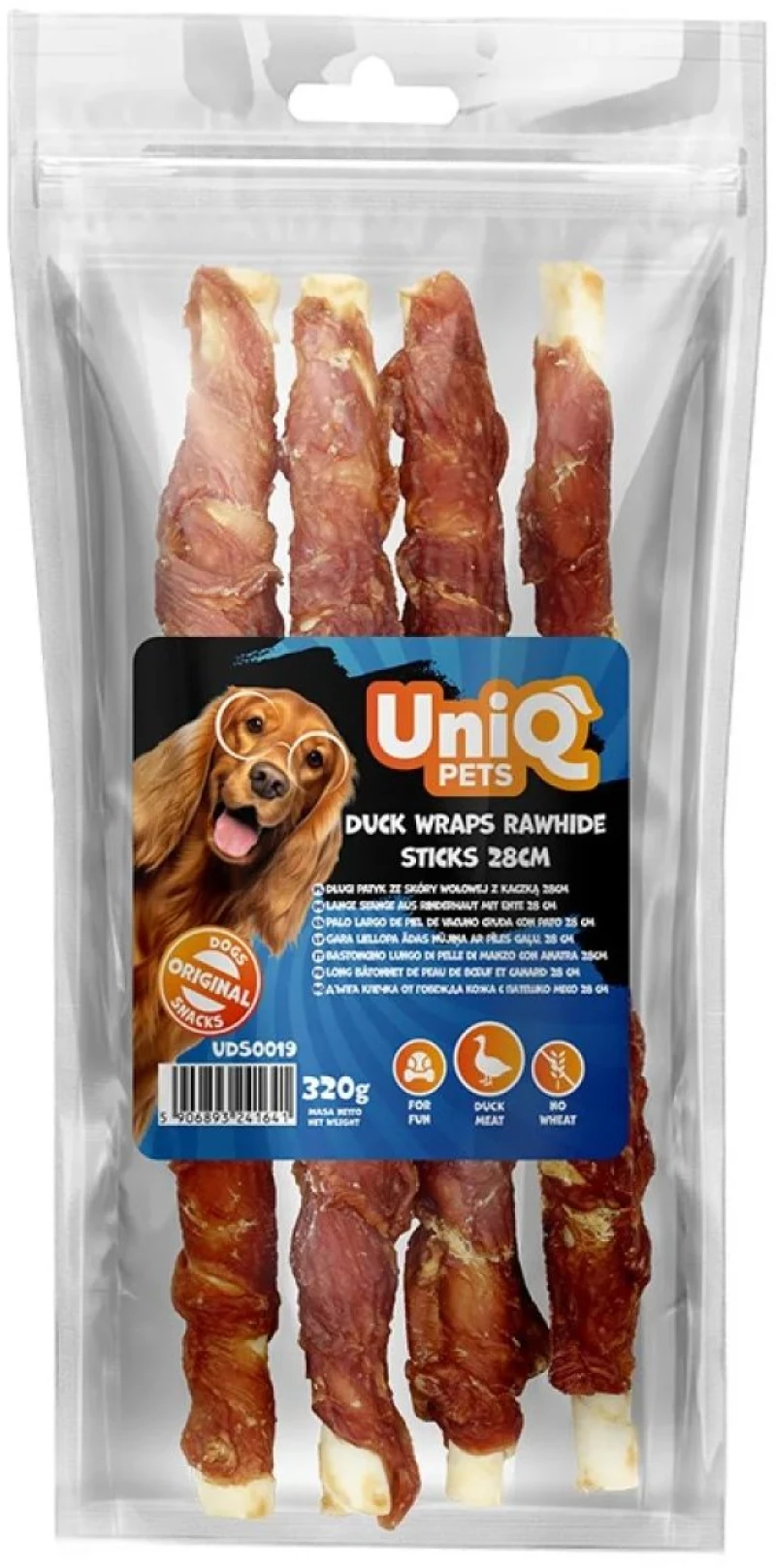 Λιχουδιές Σκύλου Uniq Pets Sticks Τυλιγμένα με Πάπια 28cm 320gr