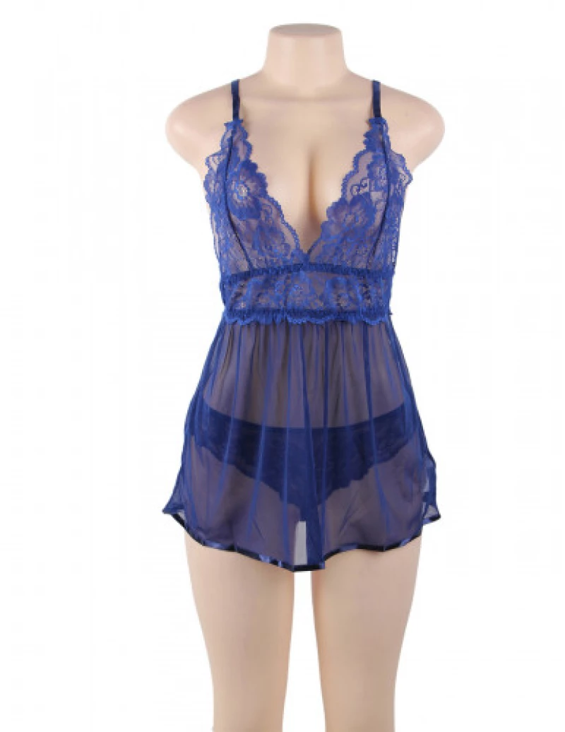 Blue Mesh Chemise with String