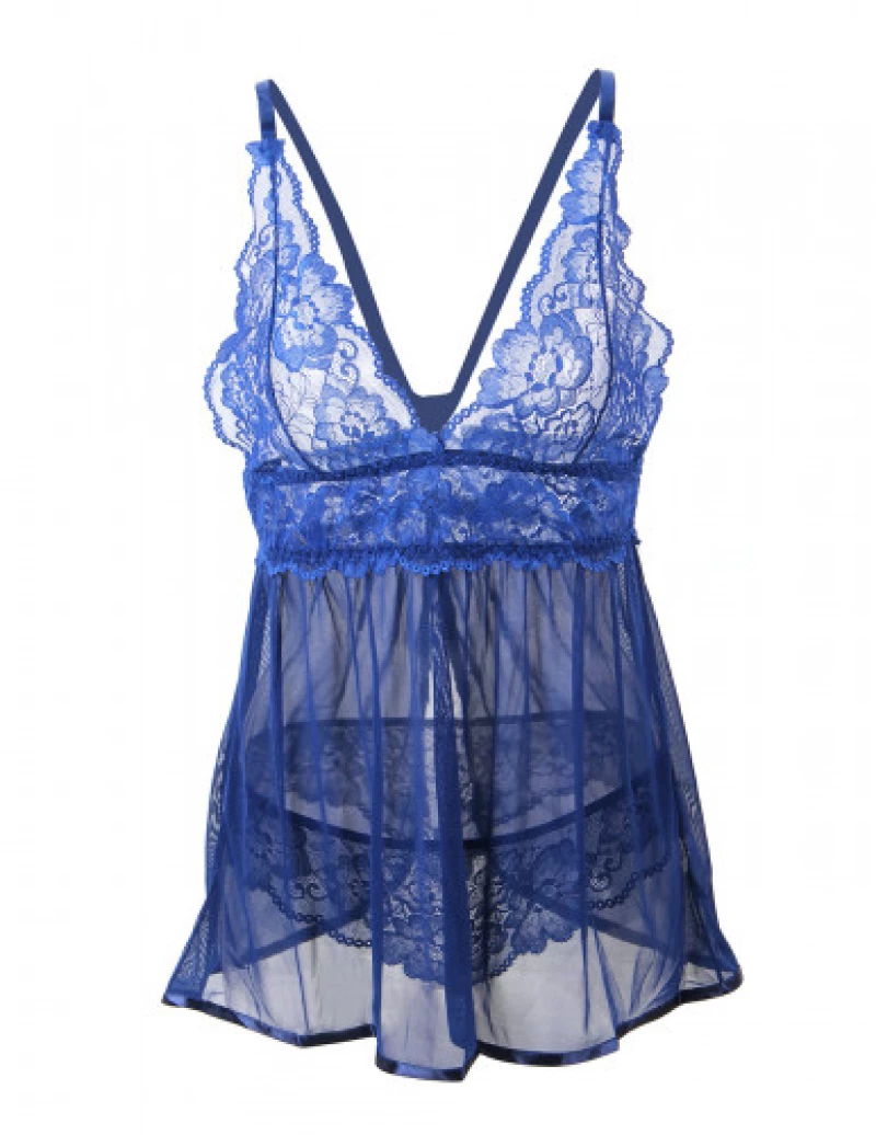 Blue Mesh Chemise with String