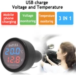 3 σε 1φορτιστής αυτοκινήτου USB, θερμόμετρο και μετρητής τάσης μπαταρίας DoFull