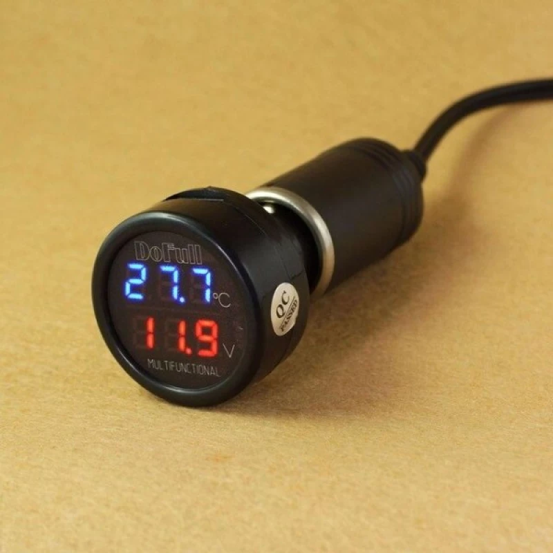 3 σε 1φορτιστής αυτοκινήτου USB, θερμόμετρο και μετρητής τάσης μπαταρίας DoFull